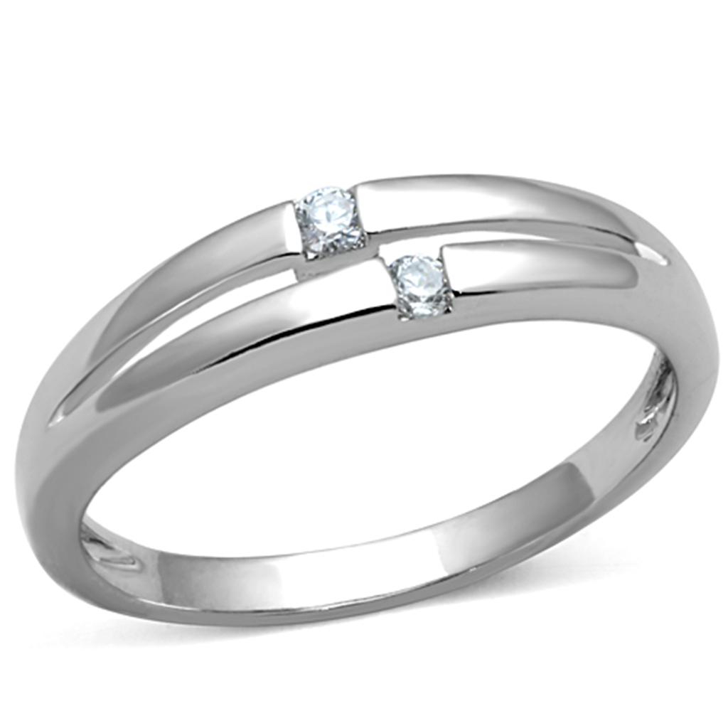 MA3W779 - Rhodium Brass Ring with AAA Grade CZ  in Clear