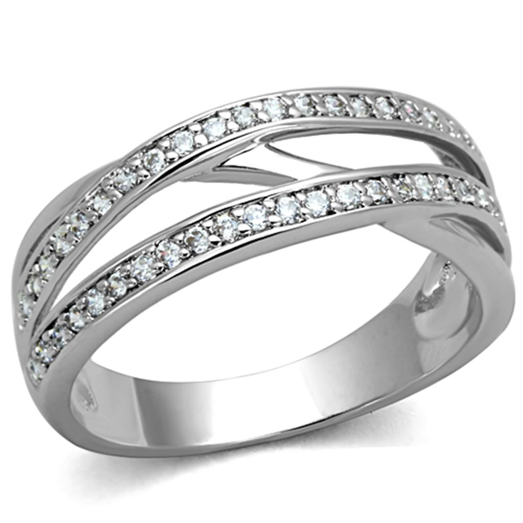 MA3W782 - Rhodium Brass Ring with AAA Grade CZ  in Clear