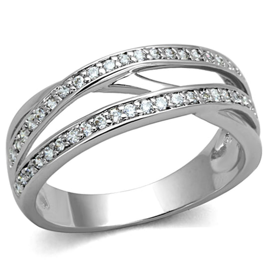 MA3W782 - Rhodium Brass Ring with AAA Grade CZ  in Clear