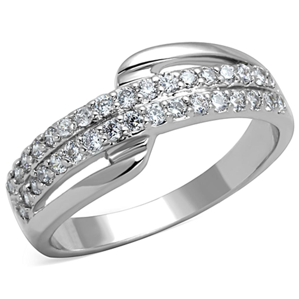 MA3W798 - Rhodium Brass Ring with AAA Grade CZ  in Clear