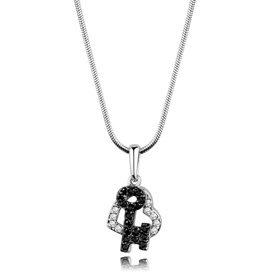MA3W799 - Rhodium + Ruthenium Brass Chain Pendant with AAA Grade CZ  in Black Diamond