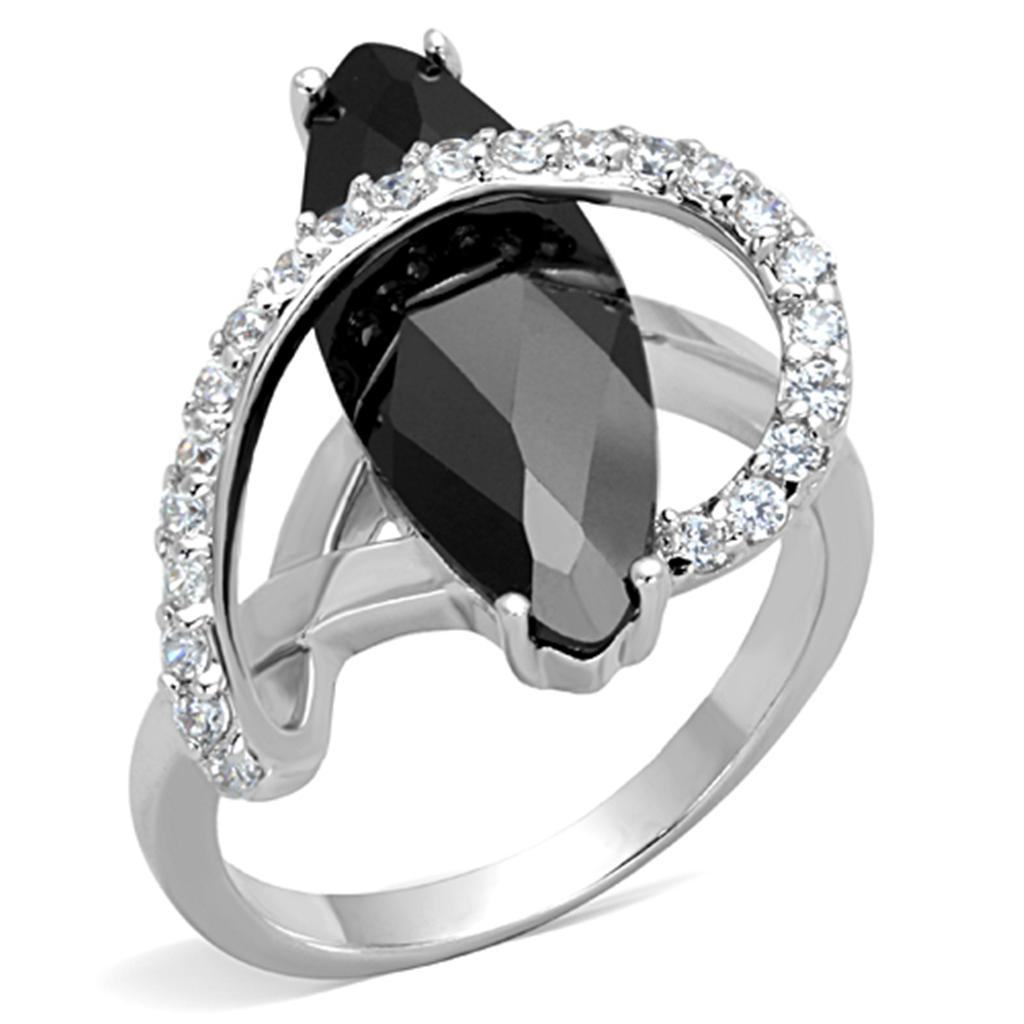 MA3W800 - Rhodium Brass Ring with AAA Grade CZ  in Jet