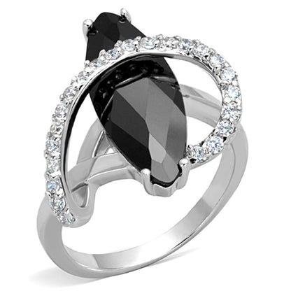 MA3W800 - Rhodium Brass Ring with AAA Grade CZ  in Jet