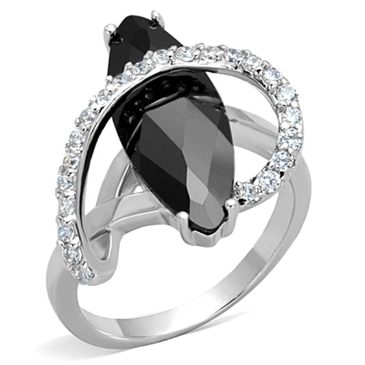 MA3W800 - Rhodium Brass Ring with AAA Grade CZ  in Jet