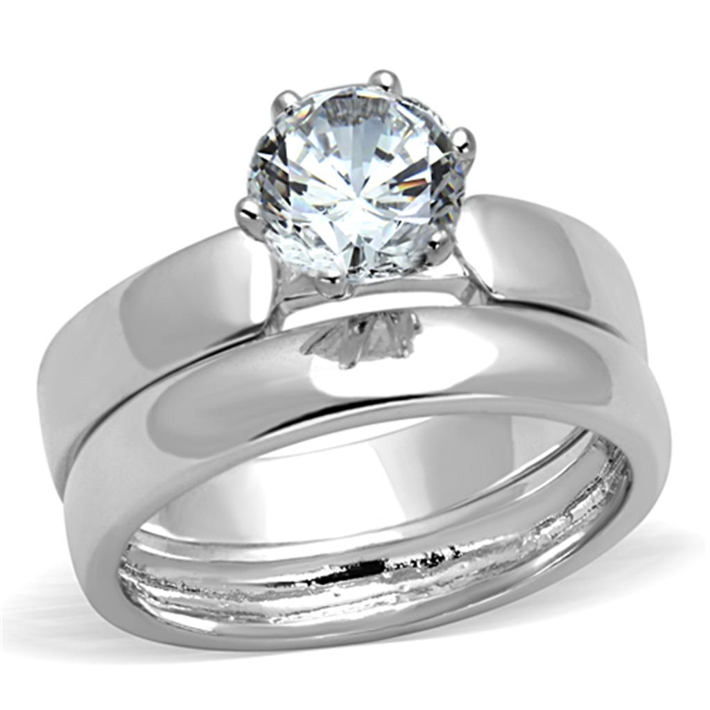 MA3W805 - Rhodium Brass Ring with AAA Grade CZ  in Clear