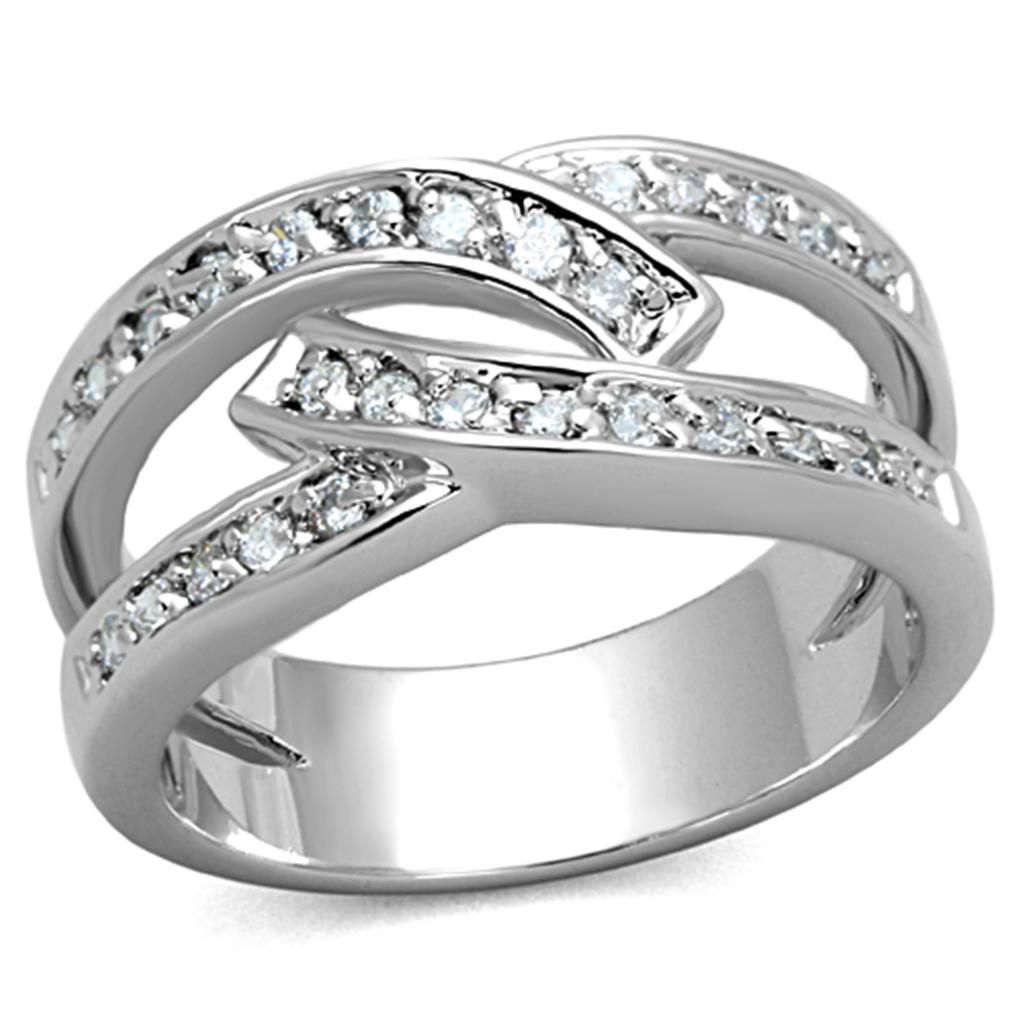 MA3W806 - Rhodium Brass Ring with AAA Grade CZ  in Clear