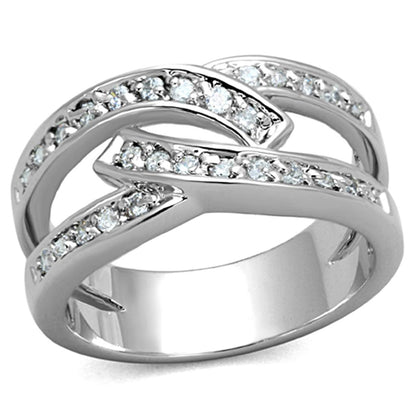 MA3W806 - Rhodium Brass Ring with AAA Grade CZ  in Clear