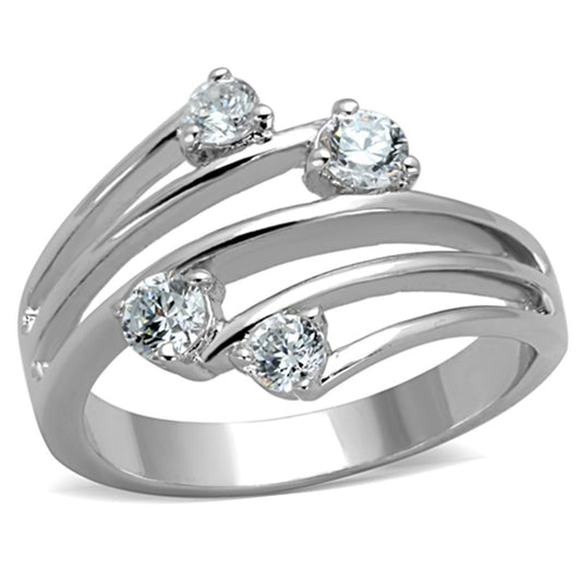 MA3W813 - Rhodium Brass Ring with AAA Grade CZ  in Clear