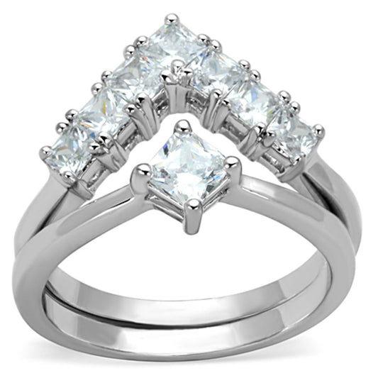 MA3W815 - Rhodium Brass Ring with AAA Grade CZ  in Clear