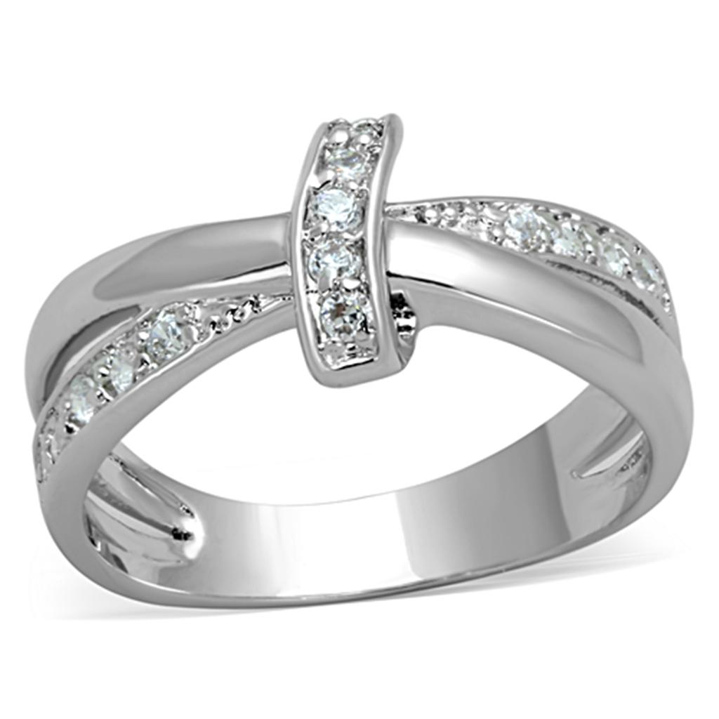 MA3W819 - Rhodium Brass Ring with AAA Grade CZ  in Clear