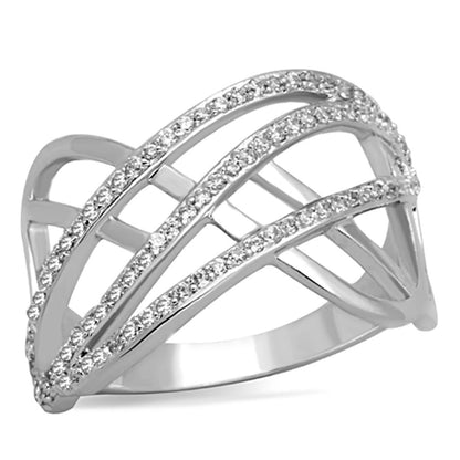 MA3W823 - Rhodium Brass Ring with AAA Grade CZ  in Clear