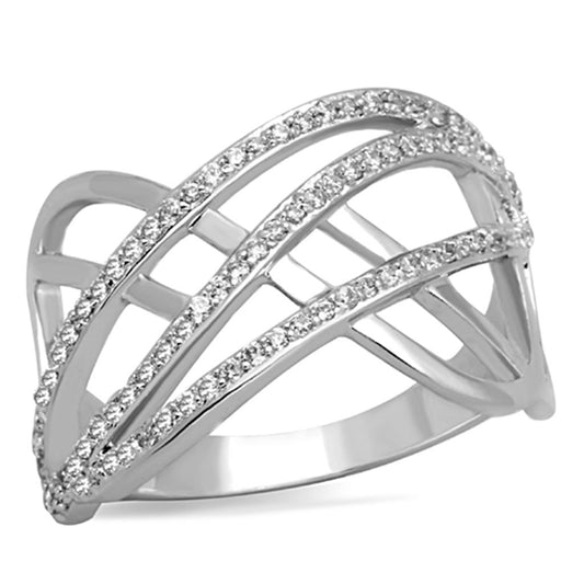 MA3W823 - Rhodium Brass Ring with AAA Grade CZ  in Clear