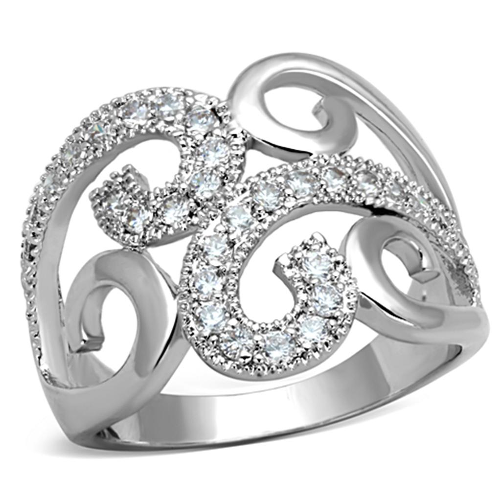 MA3W827 - Rhodium Brass Ring with AAA Grade CZ  in Clear