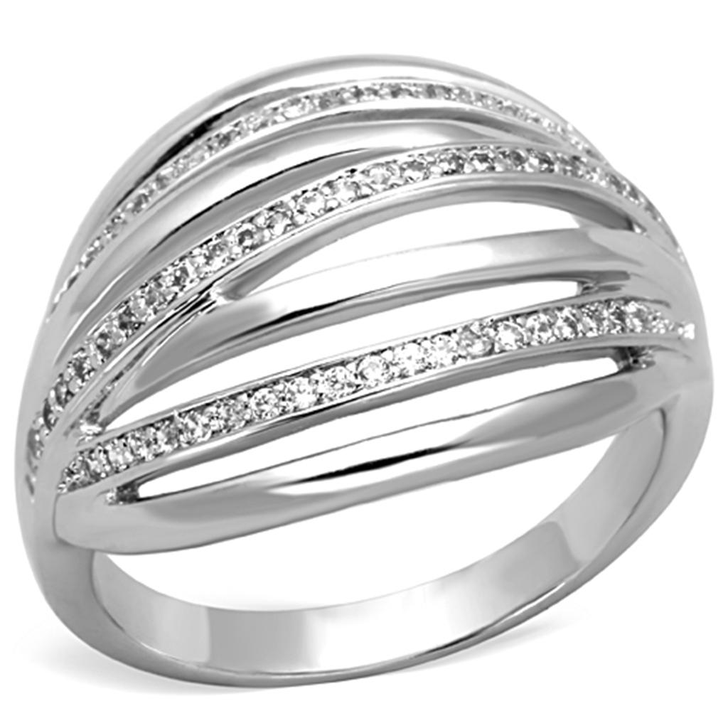 MA3W828 - Rhodium Brass Ring with AAA Grade CZ  in Clear