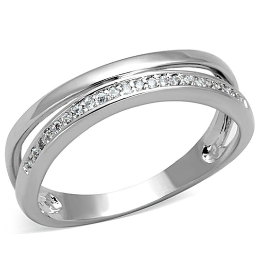 MA3W829 - Rhodium Brass Ring with AAA Grade CZ  in Clear