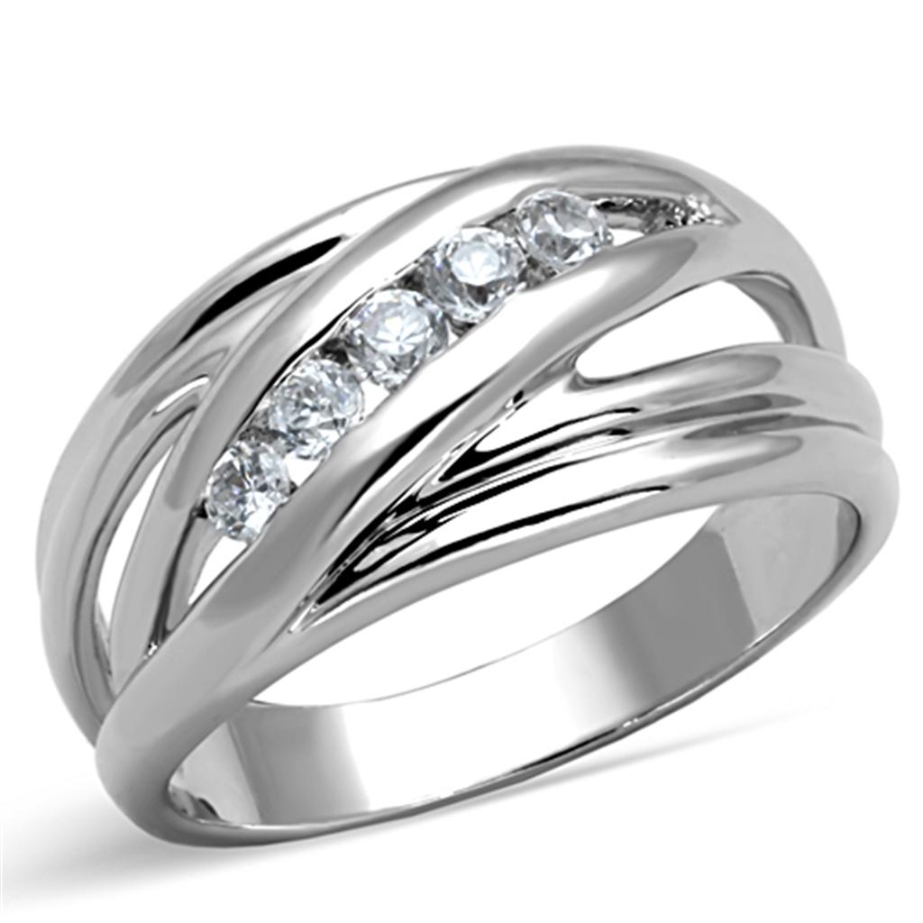 MA3W830 - Rhodium Brass Ring with AAA Grade CZ  in Clear