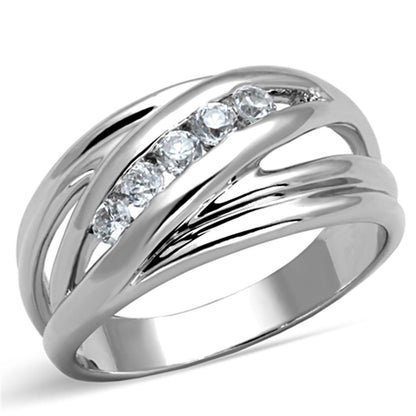 MA3W830 - Rhodium Brass Ring with AAA Grade CZ  in Clear