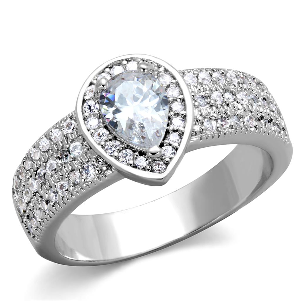 MA3W831 - Rhodium Brass Ring with AAA Grade CZ  in Clear