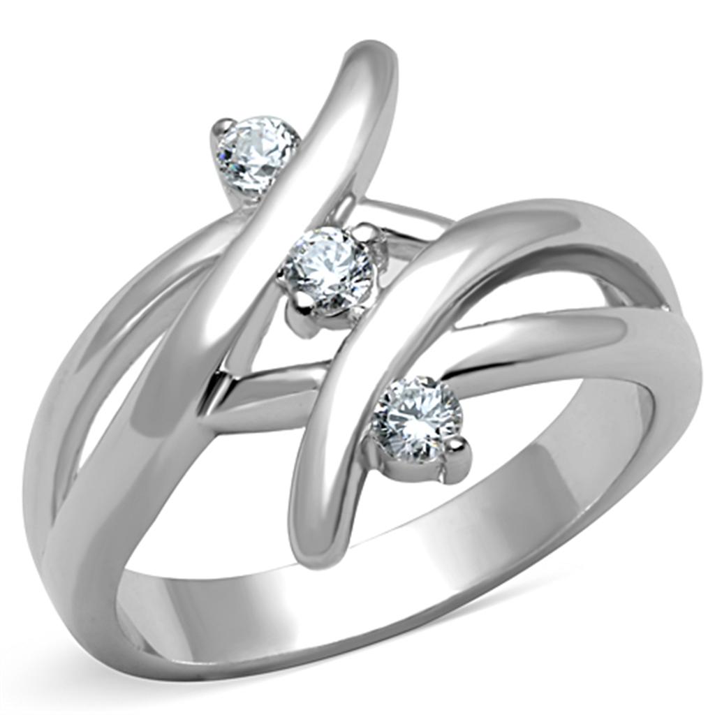 MA3W833 - Rhodium Brass Ring with AAA Grade CZ  in Clear