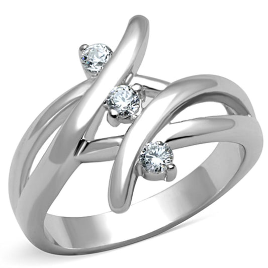 MA3W833 - Rhodium Brass Ring with AAA Grade CZ  in Clear
