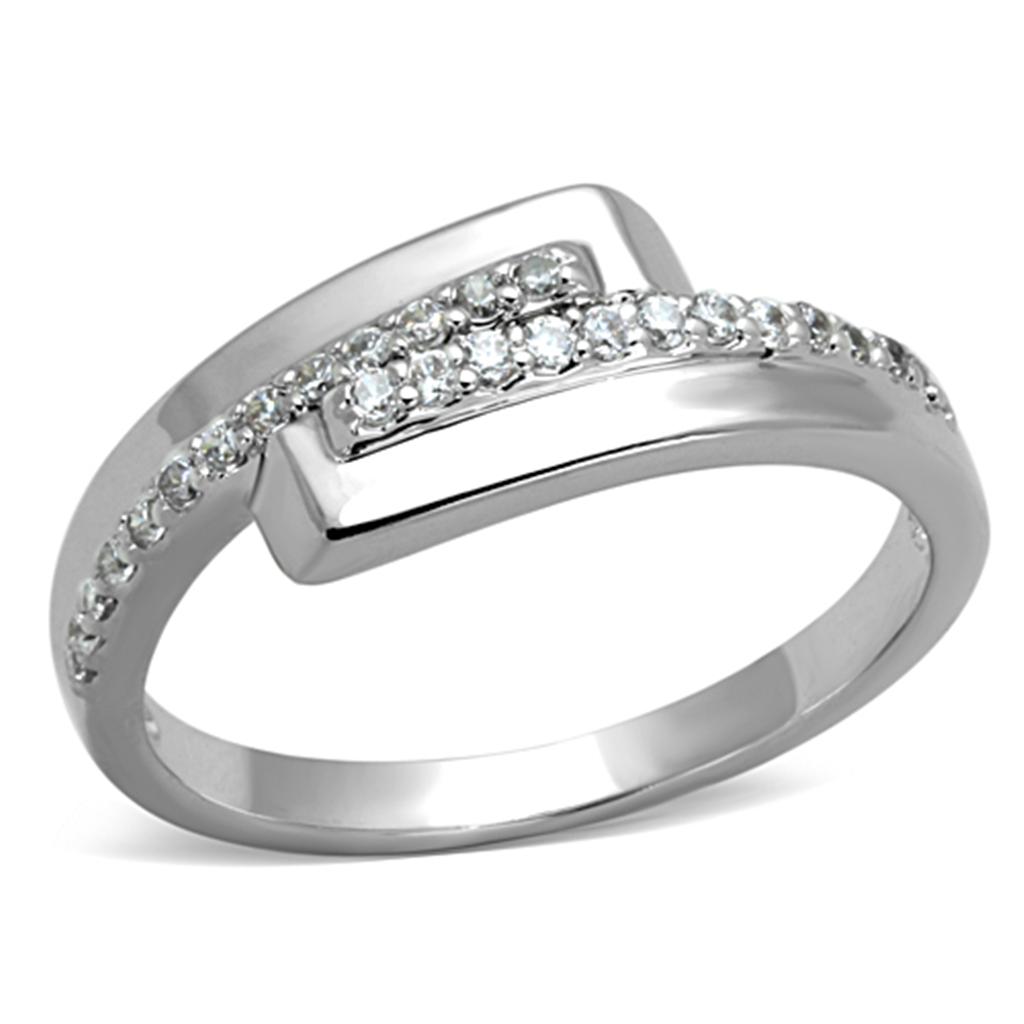 MA3W835 - Rhodium Brass Ring with AAA Grade CZ  in Clear