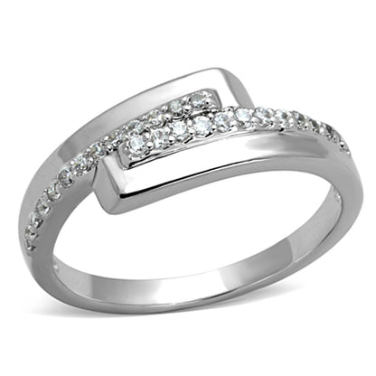 MA3W835 - Rhodium Brass Ring with AAA Grade CZ  in Clear