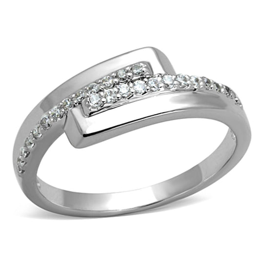 MA3W835 - Rhodium Brass Ring with AAA Grade CZ  in Clear