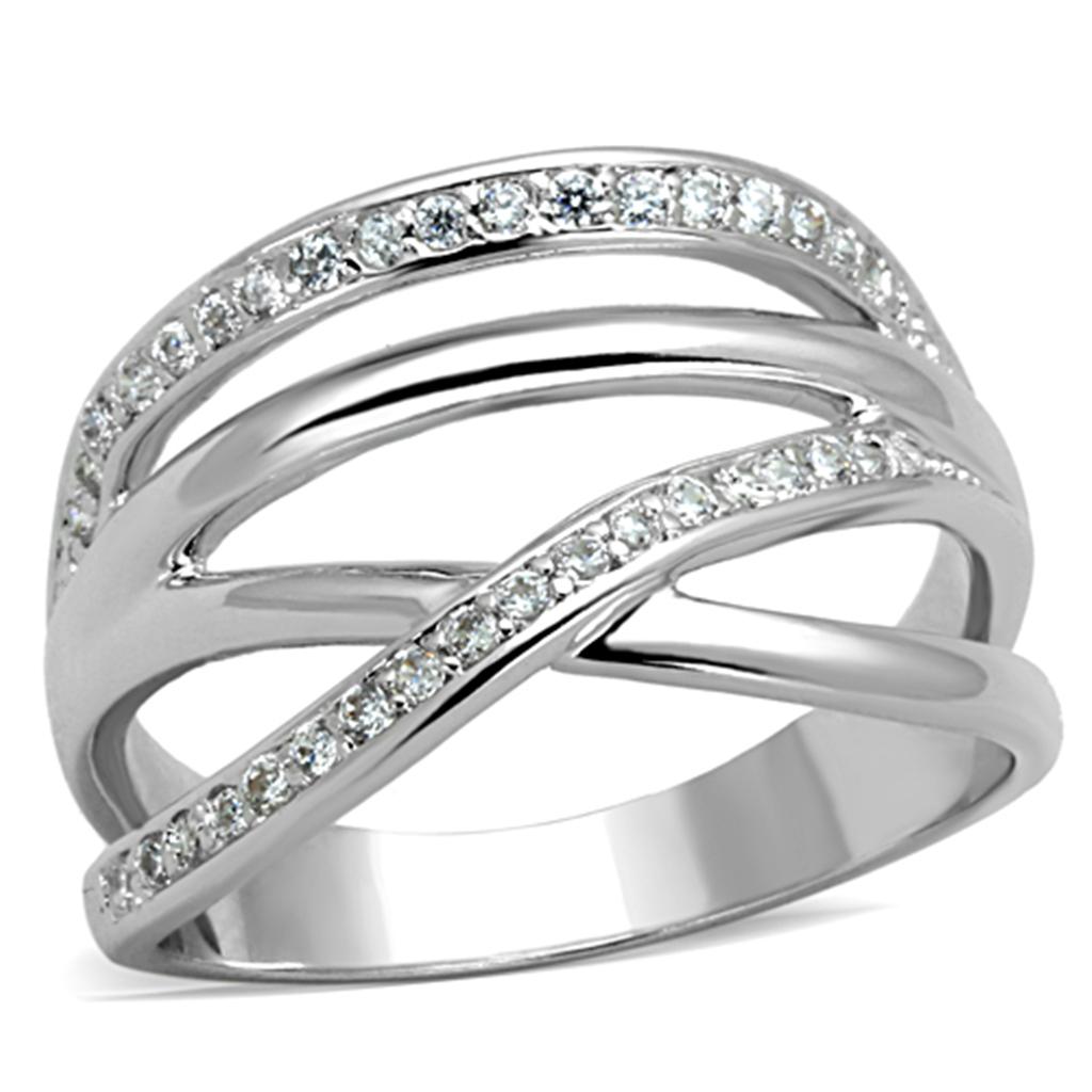 MA3W836 - Rhodium Brass Ring with AAA Grade CZ  in Clear
