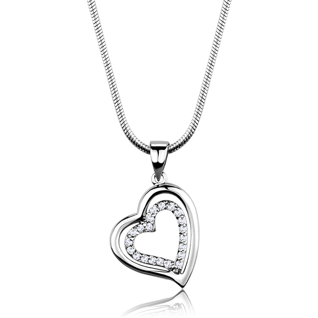 MA3W841 - Rhodium Brass Chain Pendant with AAA Grade CZ  in Clear