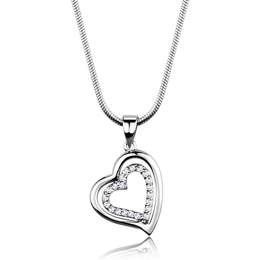 MA3W841 - Rhodium Brass Chain Pendant with AAA Grade CZ  in Clear