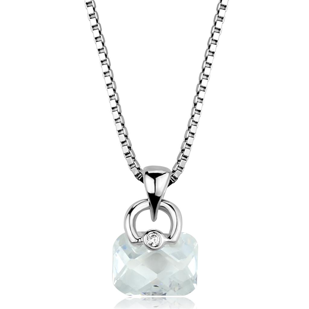 MA3W844 - Rhodium Brass Chain Pendant with AAA Grade CZ  in Clear