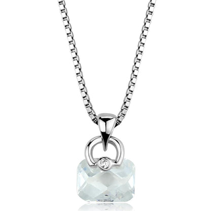 MA3W844 - Rhodium Brass Chain Pendant with AAA Grade CZ  in Clear