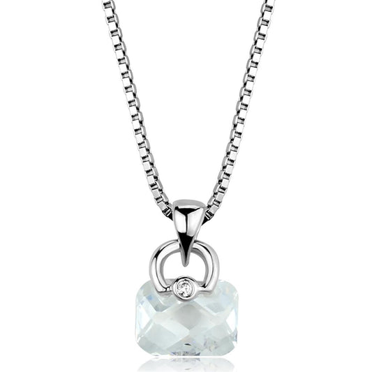 MA3W844 - Rhodium Brass Chain Pendant with AAA Grade CZ  in Clear