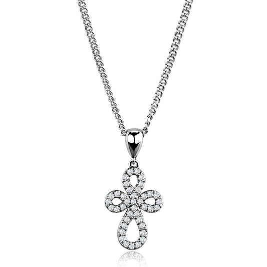 MA3W845 - Rhodium Brass Chain Pendant with AAA Grade CZ  in Clear