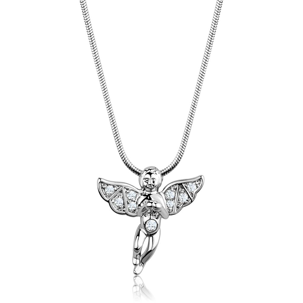 MA3W848 - Rhodium Brass Chain Pendant with AAA Grade CZ  in Clear