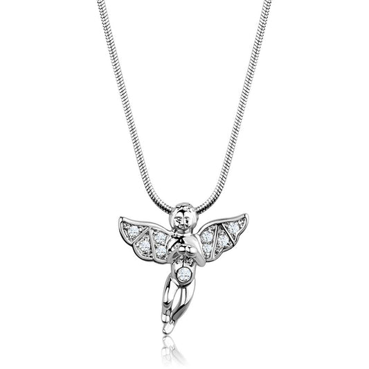 MA3W848 - Rhodium Brass Chain Pendant with AAA Grade CZ  in Clear