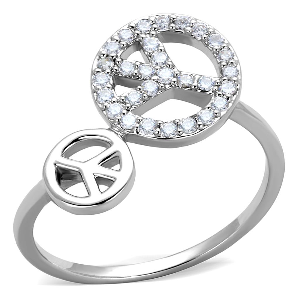 MA3W853 - Rhodium Brass Ring with AAA Grade CZ  in Clear