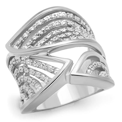 MA3W854 - Rhodium Brass Ring with AAA Grade CZ  in Clear