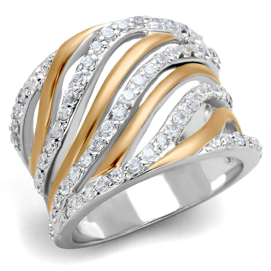MA3W857 - Rose Gold + Rhodium Brass Ring with AAA Grade CZ  in Clear