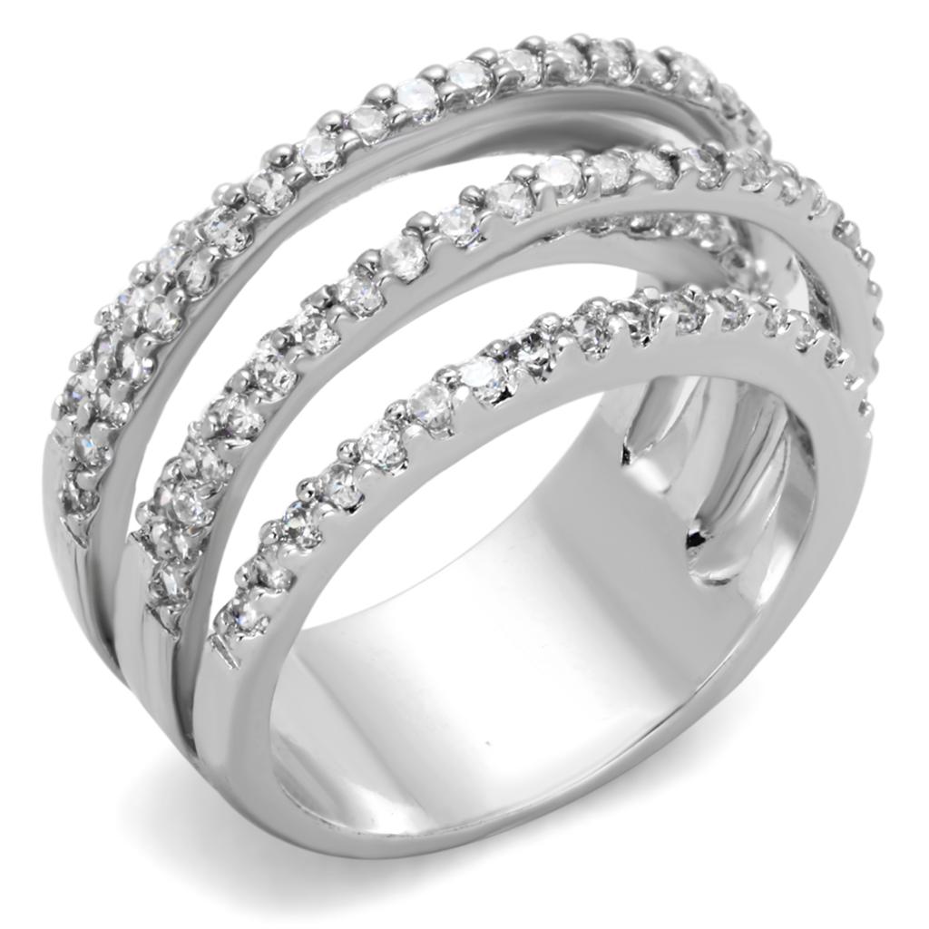 MA3W871 - Rhodium Brass Ring with AAA Grade CZ  in Clear
