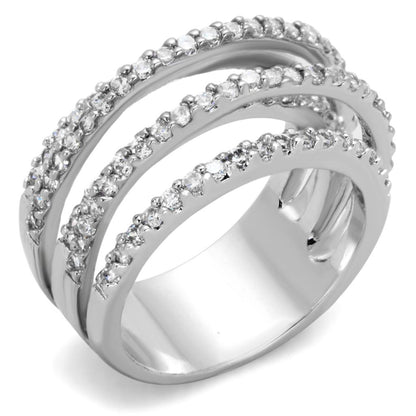 MA3W871 - Rhodium Brass Ring with AAA Grade CZ  in Clear