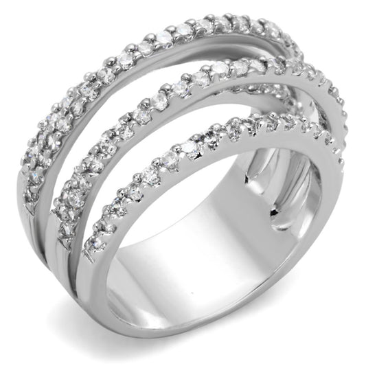 MA3W871 - Rhodium Brass Ring with AAA Grade CZ  in Clear