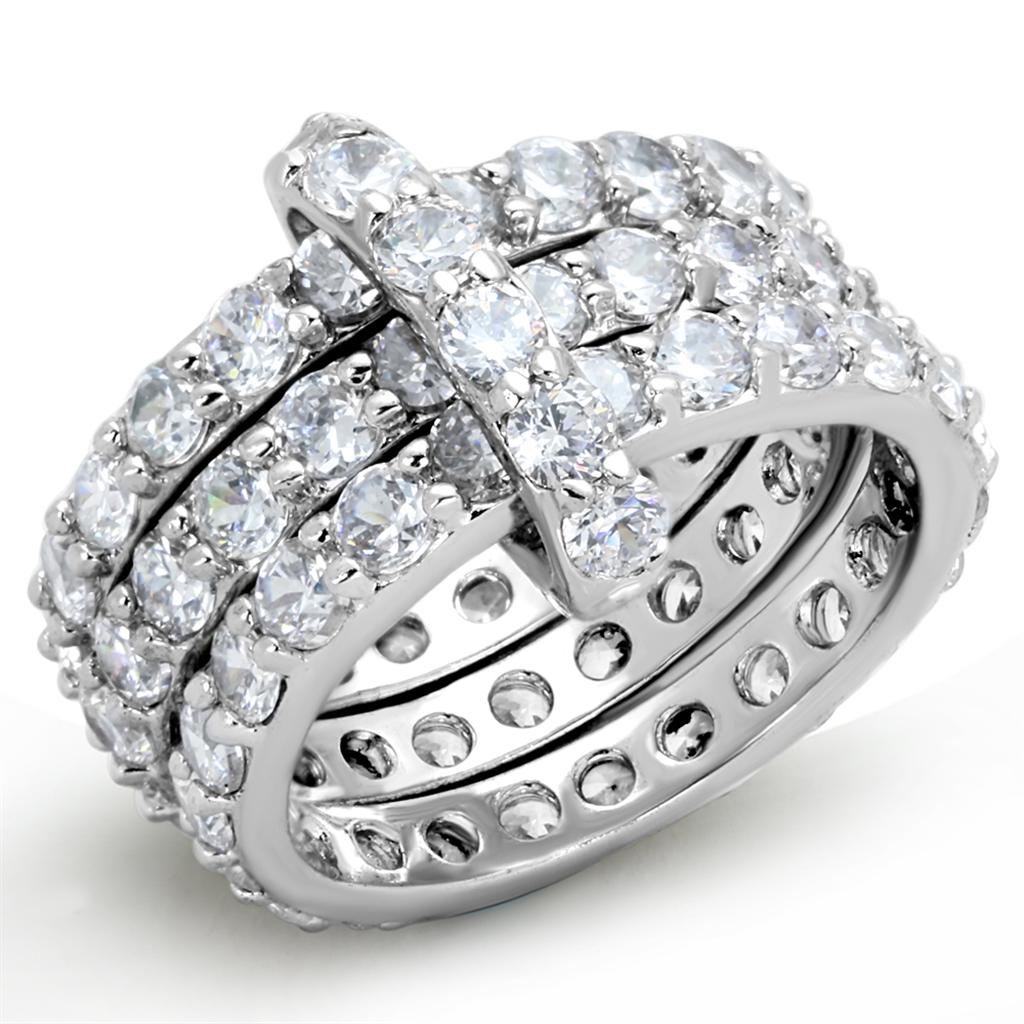 MA3W875 - Rhodium Brass Ring with AAA Grade CZ  in Clear