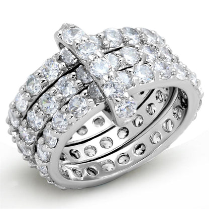 MA3W875 - Rhodium Brass Ring with AAA Grade CZ  in Clear