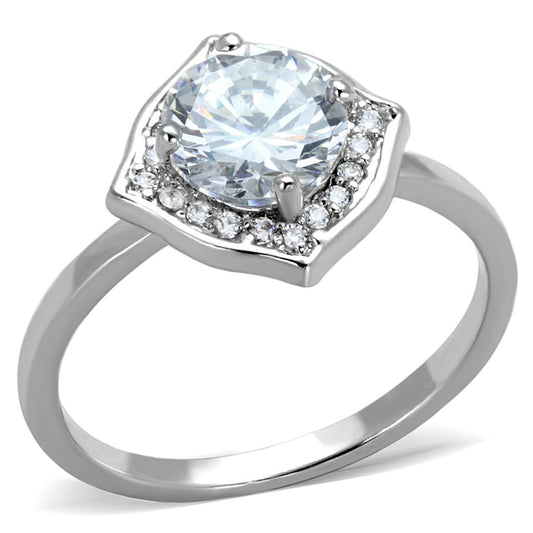 MA3W877 - Rhodium Brass Ring with AAA Grade CZ  in Clear