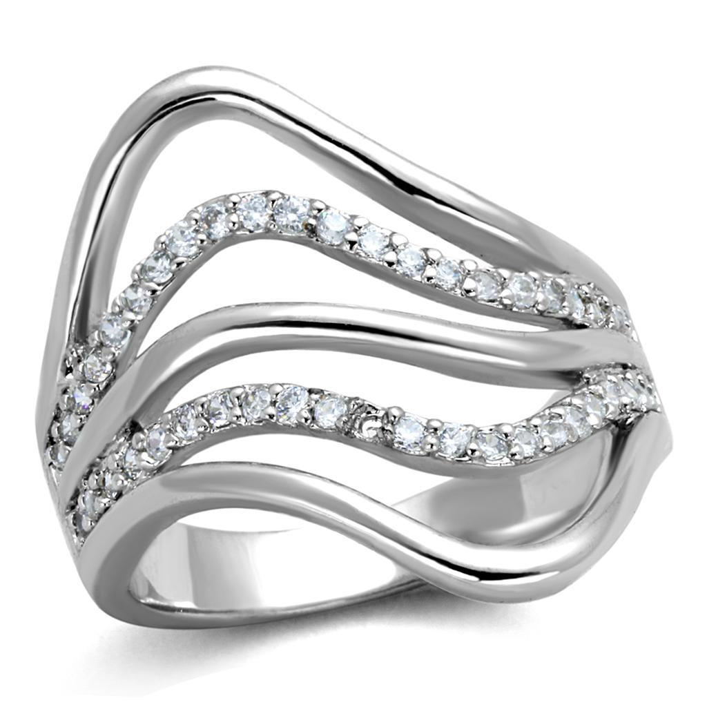 MA3W878 - Rhodium Brass Ring with AAA Grade CZ  in Clear