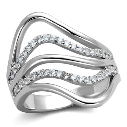 MA3W878 - Rhodium Brass Ring with AAA Grade CZ  in Clear