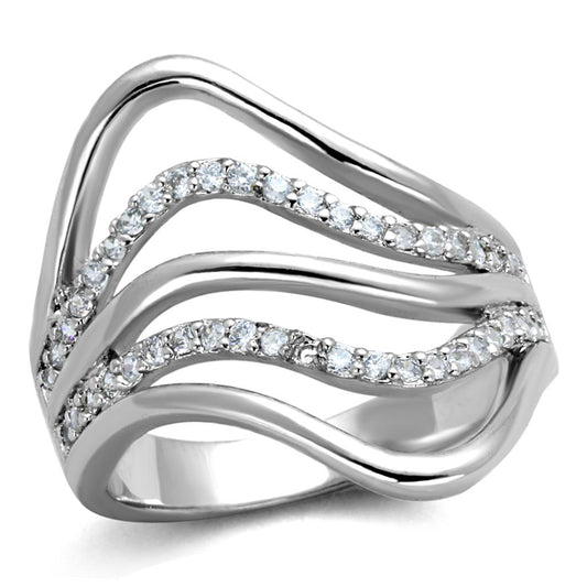 MA3W878 - Rhodium Brass Ring with AAA Grade CZ  in Clear