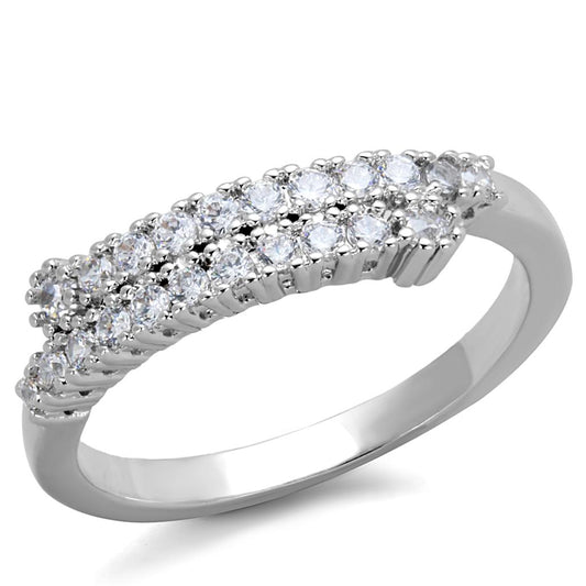 MA3W879 - Rhodium Brass Ring with AAA Grade CZ  in Clear