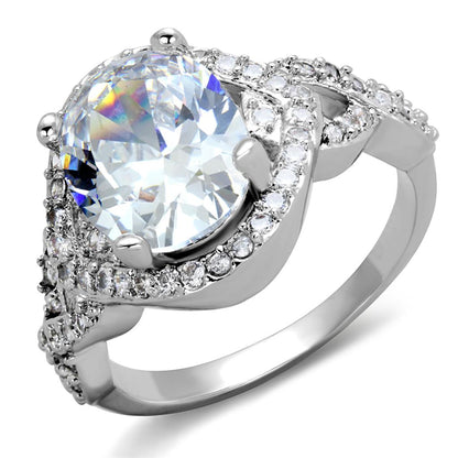 MA3W880 - Rhodium Brass Ring with AAA Grade CZ  in Clear